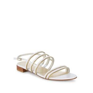 Stuart Weitzman Women's Linedrive Slingback Sandals Gold Chain White Size 7.5